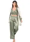 moongirl 208 Пижама Халат с Пеньюаром 3-ка Атласный pyjamas - gown set moongirl Оптом Турция Фабрика Купить