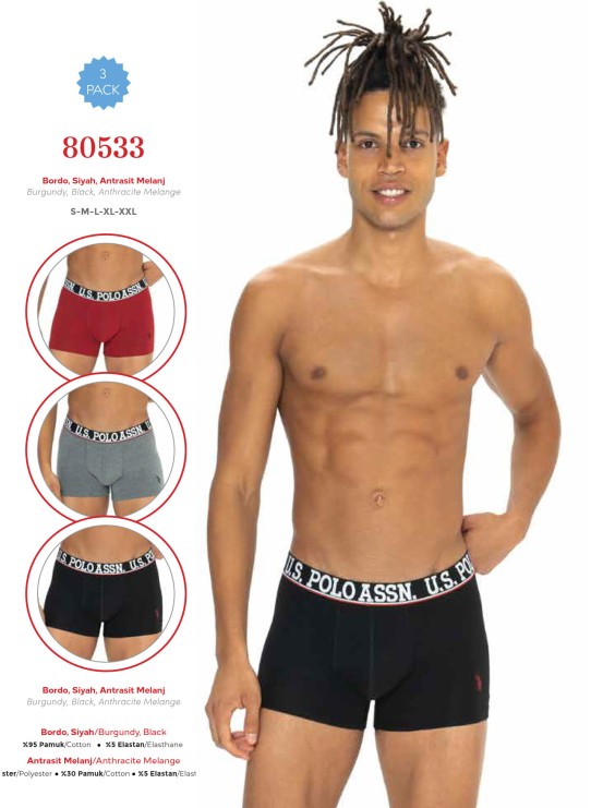 ✅Трусы Мужские Boxers 3 шт/уп. Cotton 3 LÜ BOXER U.S.POLO ASSN. Оптом Турция